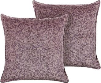 Beliani Beliani - Conjunto De 2 Cojines De Terciopelo Rosa 45 X 45 Cm Floral Bloque Impreso Kalmia