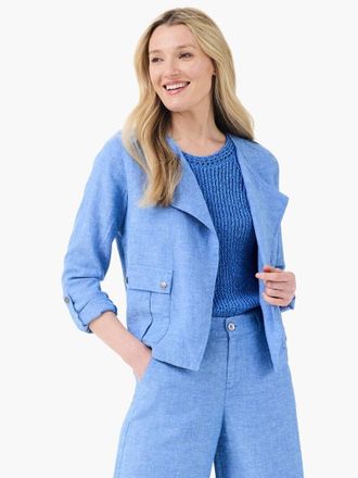Nic+Zoe NIC+ZOE Rumba Linen Moto M241500-BUX Jacket Womens Blue Long Sleeve NWO135