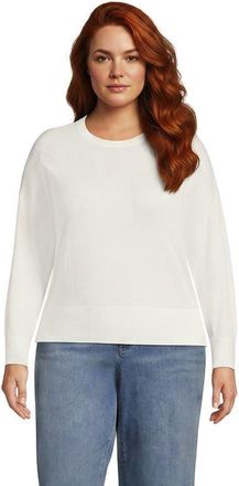 Lands End Plus Size Double Trim Cotton Crew Neck Sweater in Fresh Ivory at Nordstrom, Size 3X