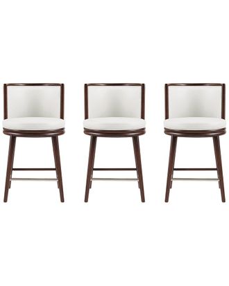 Manhattan Comfort Set Of 3 Evalyn Leatherette Counter Stools With Beech Wood Legs