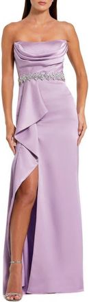 Mac Duggal Strapless Embellished Belt Satin Gown in Lilac at Nordstrom, Size 12