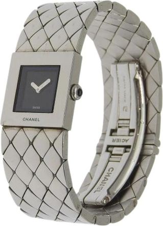 Chanel Pre-owned Matelasse Roestvrij Staal Quartz Horloge - Dames - Vintage Horloges - Zwart - ONE Size - Vintage