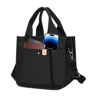 Generic Canvas Tote Bag - Japanese-Style Multi-Pocket Bags, Shopping Purse with Handle and Shoulder Strap | Versatile Zip-Closure, Black, Refer to description