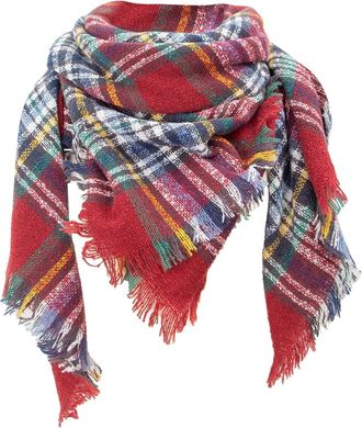 Generic Women Tartan Scarf Ladies Versatile Plaid Blanket Scarfs Autumn Winter Warm Shawl Large Triangle Shawl Cashmere Soft Checked Scarves Fashion Accessori