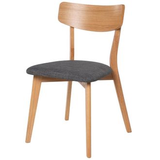 Koketto Home Silla de madera de roble con asiento tapizado gris oscuro
