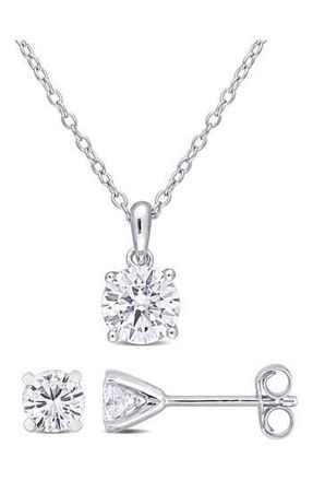 Delmar Round Lab Grown Moissanite Pendant Necklace & Stud Earrings Set in Silver at Nordstrom Rack