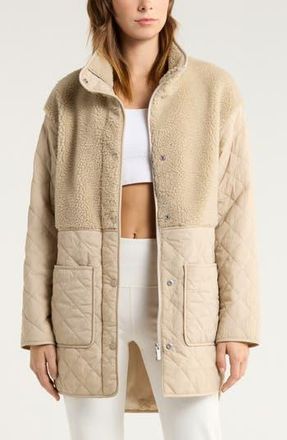 Zella Faux Shearling Hybrid Quilted Long Jacket in Tan Oxford at Nordstrom Rack, Size Medium