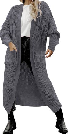 Generic Long Knitted Cardigans for Women UK Knit Sweaters Elegant Cable Knit Open Front Jumper Tops with Pockets Fashion Baggy Fall Jumpers Casual Lightweight