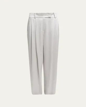 Giorgio Armani Hammered Satin Pleated Straight-Leg Trousers