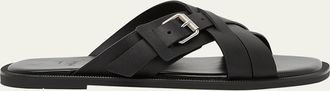 Christian Louboutin Mens Emircross Crisscross Leather Slide Sandals