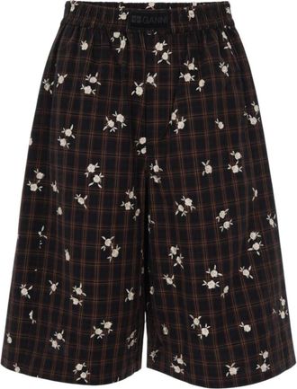 Ganni Printed Check Shorts - Dames - Korte Broeken - Bruin - XS - Katoen - Korte Broeken
