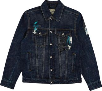 Evisu Hand Brush Printed Daicock Denim Jacket - Heren - Spijkerjassen - Blauw - 2XL - Denim - Jassen