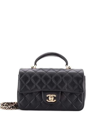 Chanel Borsa a spalla Classic Single Flap in pelle di agnello trapuntata con manico - Nero