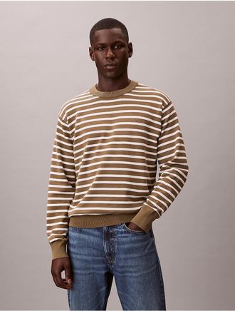 Calvin Klein Jeans Calvin Klein Mens Smooth Cotton Stripe Easy Sweater - Green - XL