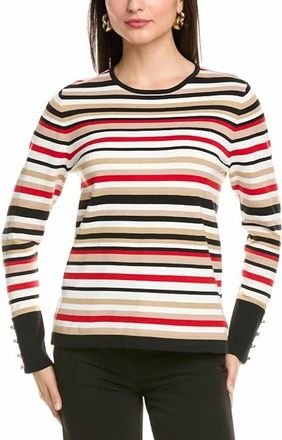 Anne Klein Boat-Neck Striped Sweater In Rustcopper