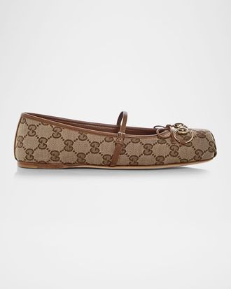Gucci GG Canvas Horsebit Ballerina Flats
