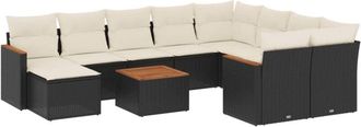 vidaXL Set De Sof&aacute;s De Jard&iacute;n 11 Pzas Y Cojines Rat&aacute;n Sint&eacute;tico Negro Vidaxl