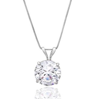 MAX + STONE 14K Gold 8MM Solitaire Cubic Zirconia Pendant Necklace with 18 Inch Box Chain