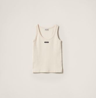 Miu Miu Garment-dyed ribbed knit jersey top