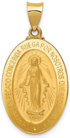 Diamond2Deal 14k Yellow Gold Polished and Satin Hollow Spanish Miraculous Medal Pendant