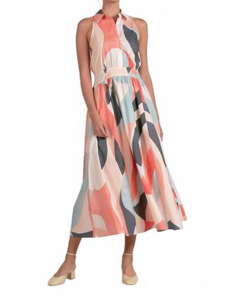 Elan Womens Abstract Print Collared Maxi Dress In Multi Prism