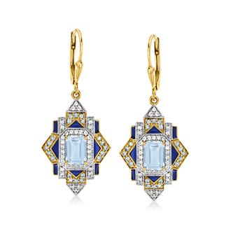 Ross-Simons London Blue, Sky Blue and White Topaz Drop Earrings With Blue Enamel in 18kt Gold Over Sterling