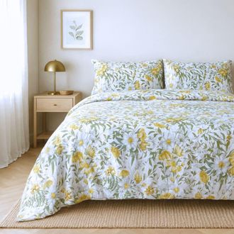 Alo Home Funda n&oacute;rdica 3 piezas 100% algod&oacute;n flores amarillas - cama 150 cm