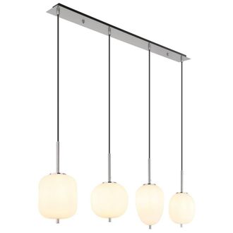 Netlighting Blacky I Bar Pendant Ceiling Light Nickel Matt Opal Glass Shade 4x E14 in Grey