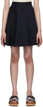 Alexander McQueen Flounced Delavé Cotton Denim Mini Skirt