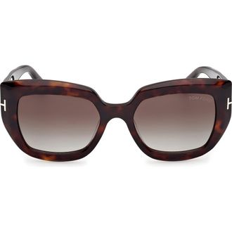 Tom Ford Saltzman 53mm Gradient Butterfly Sunglasses in Dark Havana Eco /T Logo at Nordstrom