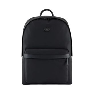 Emporio Armani Backpacks, male, Black, Size: ONE SIZE Black Roundshape Nylon Backpack