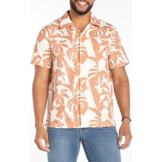 Liverpool L.A. Tropical Print Cotton & Linen Camp Shirt in Clay Multi at Nordstrom, Size X-Large