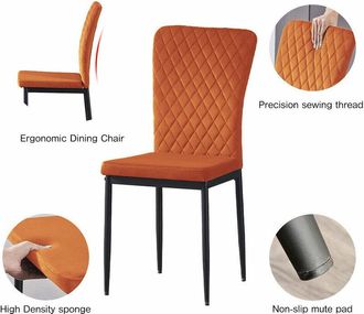 Ainpecca Ainpecca - Set of 4 Dining Chairs High Back Velvet Office Kitchen Chair Living Home-ORANGE