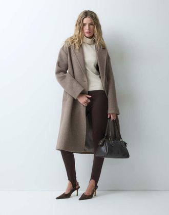 Forever New cappotto squadrato effetto lana con rever in taupe-Marrone