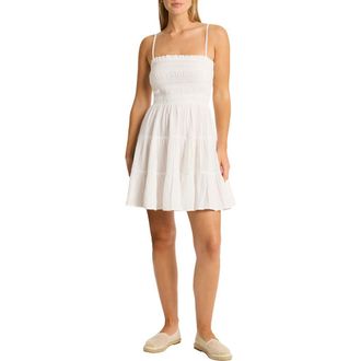 Sea Level Australia Sunset Smocked Tiered Cover-Up Minidress in White at Nordstrom Rack, Size X-Small