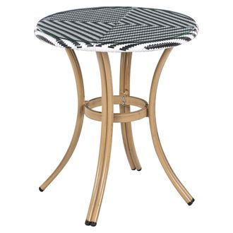 Beliani Mesa De Jard&iacute;n Negro Y Blanco Tablero De Rat&aacute;n Pe &Oslash; 70 Cm Estructura De Vidrio Y Aluminio Rifreddo