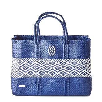 Lola's Bag Womens Travel Handmade Aztec Band Tote Bag With Clutch In Blue/white