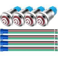 OEM Juego De 4 Interruptores Pulsadores Autoblocantes De Acero Inoxidable De 12 Mm, 3v-5v-6v-7.5v-9v-12v/3a, Con S&iacute;mbolo De Alimentaci&oacute;n Led, Normalmente 