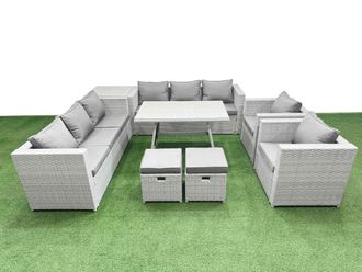 Fimous 10 Seater Garden Furniture Set with 2 Small Stools Side Table in Light Grey