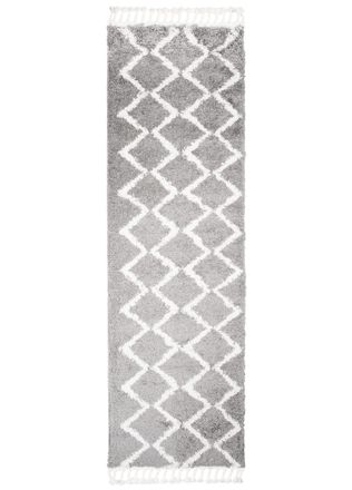 Tapiso Alfombra de pasillo gris oscuro crema zigzag flecos 100x150