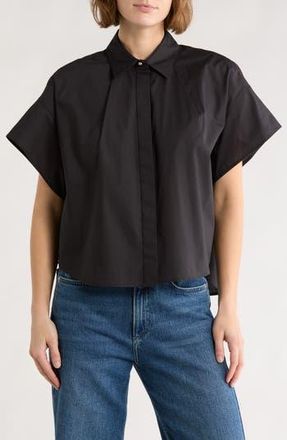 Rag & Bone Maura Short Sleeve Cotton Poplin Button-Up Shirt in Black at Nordstrom Rack, Size Xx-Small