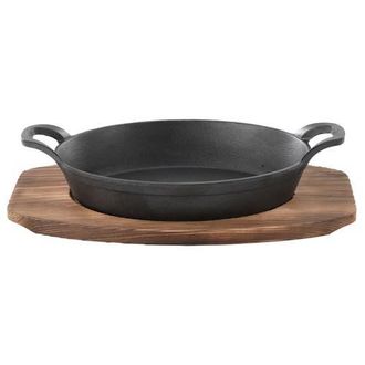 MegaChef Mini Cast Iron Oval Pan with Wood Tray in Black at Nordstrom