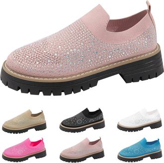 Generic Women Slip On Walking Shoes, Mesh Breathable Glitter Platform Sneakers Lightweight Casual Thick Sole Shoes Ladies Anti Slip Sparkly Fashion Sneakers S