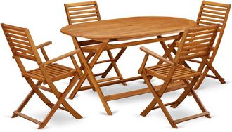 East West Furniture Wooden Patio Set Natural Oil, DIBS5CANA