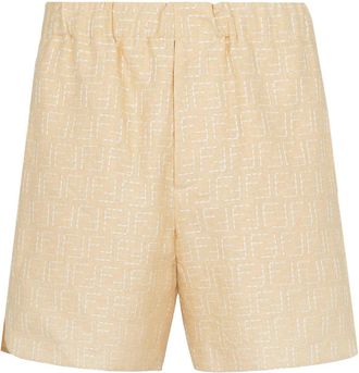 Fendi Jacquard Linen And Cotton Bermuda Shorts With All-Over Ff Motif-Uomo