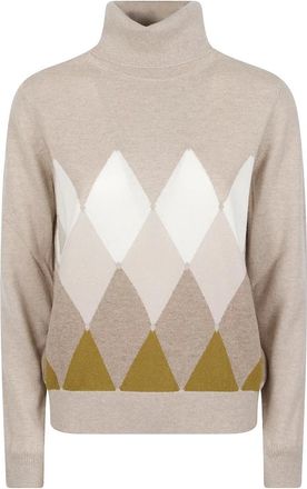 Ballantyne Klassieke Diamant Trui met Col - Dames - Truien - Beige - Maat: XL Kasjmier
