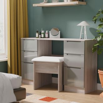 Welcome Furniture Cannes Ready Assembled Double Pedestal Desk in Grey Gloss & Grey Oak - Welcome Furniture | TJ Hughes