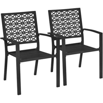 Yaheetech Homevive Juego De 2 Sillas De Jard&iacute;n De Acero Con Respaldo Decorativo Estampado Dise&ntilde;o De Malla Para Terraza Balc&oacute;n Patio Carga 136kg 58 X 59,5 X 89cm