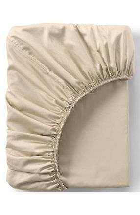 Lands End 417 Thread Count Premium Supima Cotton No Iron Sateen Fitted Bed Sheet in Light Tan at Nordstrom, Size Queen