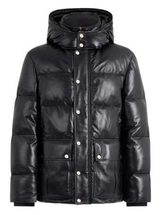 Bally hooded leather puffer jacket - men - Lambskin/Down/Cotton/Viscose - 58 - Black
